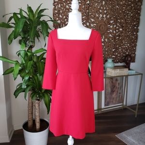 Ann Taylor RED box neck 3/4 sleeve midi dress